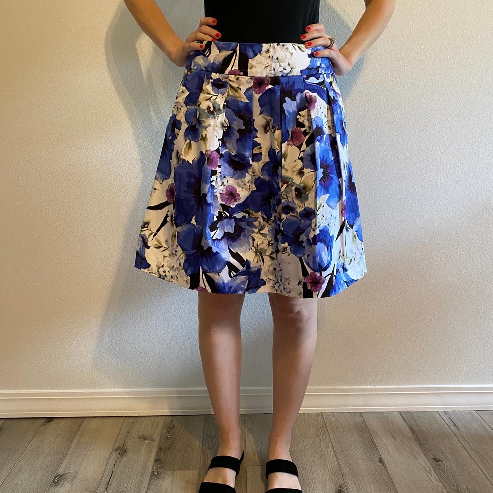 White House Black Market Blue Floral Skirt